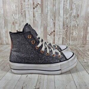 Converse Chuck Taylor All Star Lift Platform Silver Glitter High Top A01301C 6